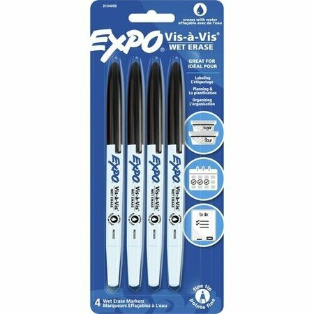 NEWELL BRANDS Marker, Wet-Erase, Expo, Fine Point, Black, 4PK SAN2134050